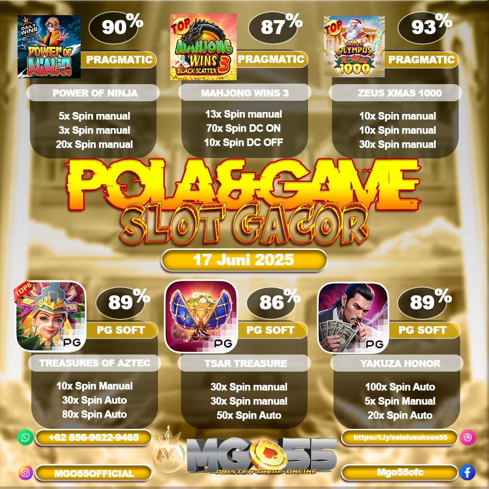 MGO55 – RTP POLA SLOT GACOR HARI SELASA 17 JUNI 2025